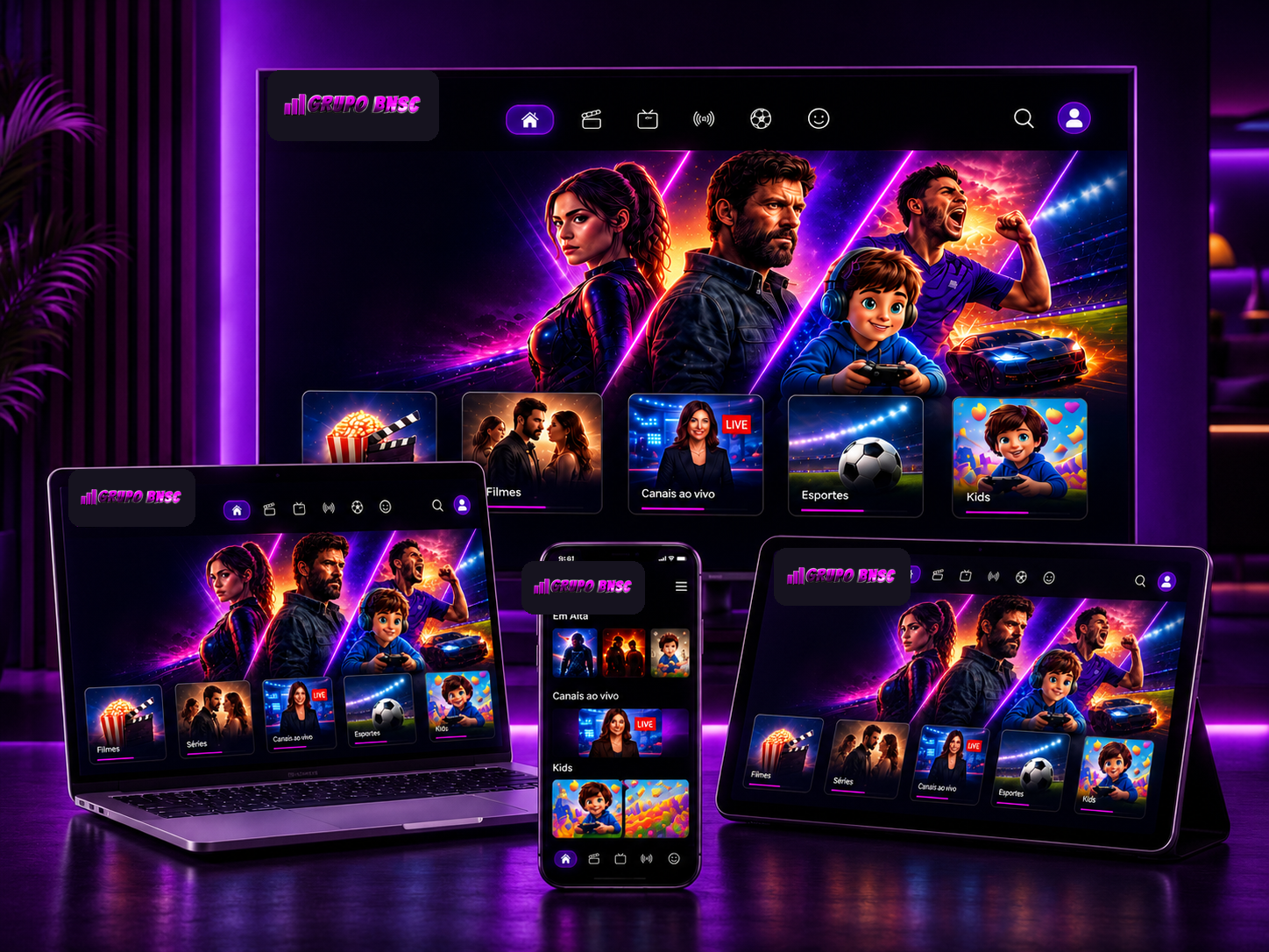 Grupo BNSC em TV, notebook, celular e tablet